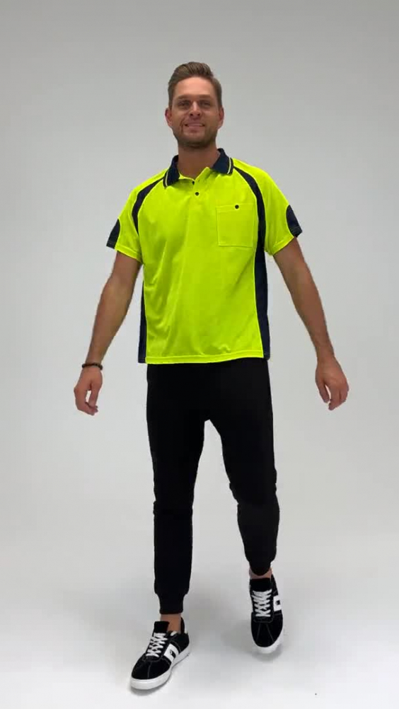 Тенниска-поло КОТПРОФИ (KOTPROFI) сигнальная 01 лимонная/т.синяя, рукав короткий